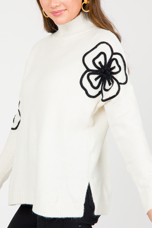 Double Flower Sweater, Ivory