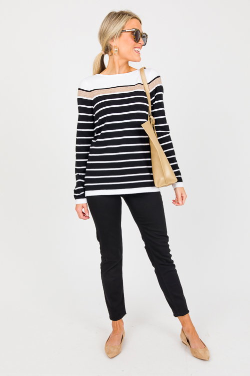 Double Take Striped Boat Neck Sweater
