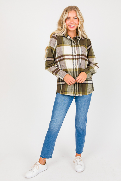 Briana Plaid Shacket, Olive