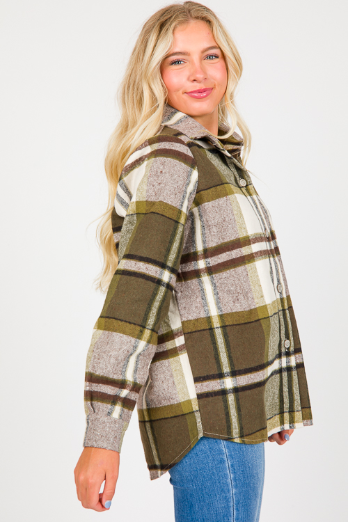 Briana Plaid Shacket, Olive
