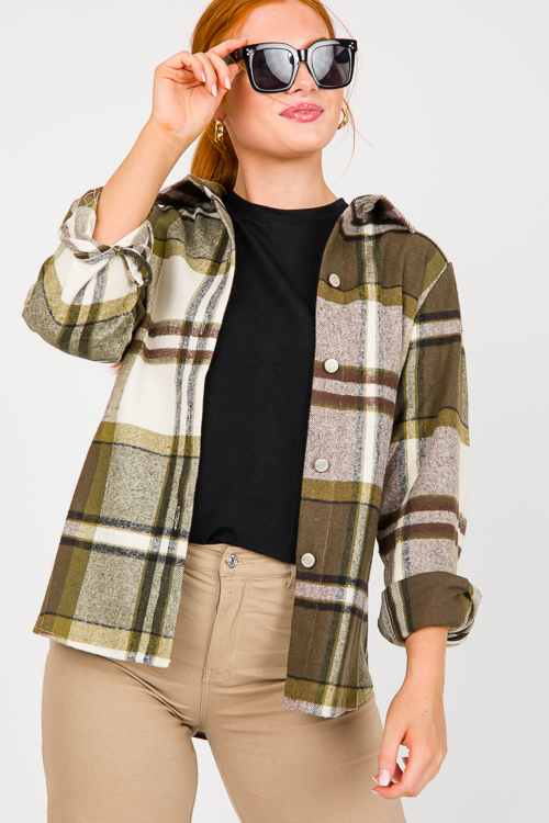 Briana Plaid Shacket, Olive
