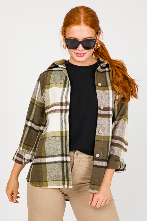 Briana Plaid Shacket, Olive