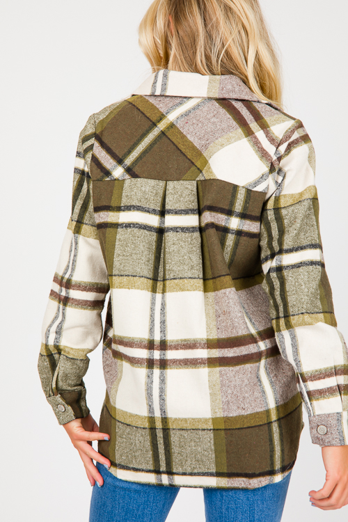 Briana Plaid Shacket, Olive