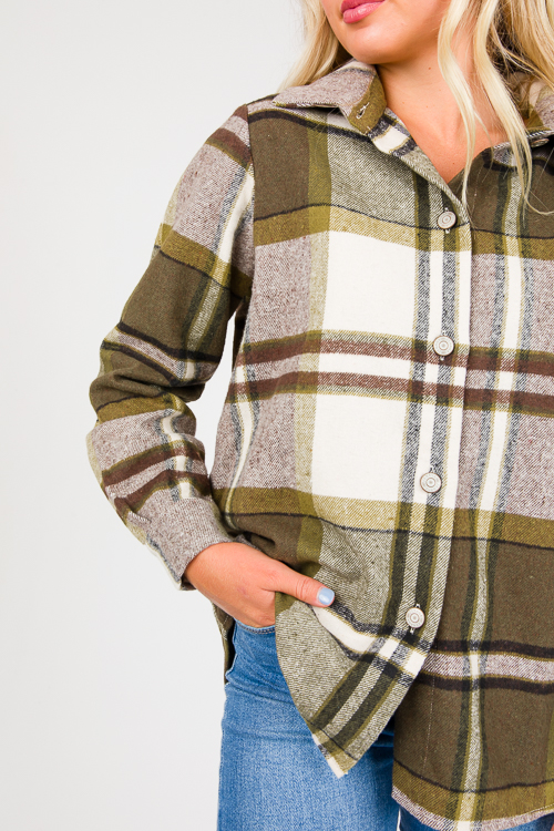 Briana Plaid Shacket, Olive
