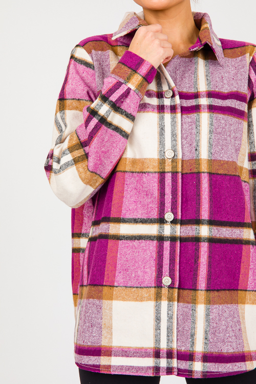 Briana Plaid Shacket, Plum