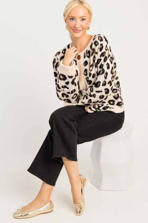 Leopard Button Cardigan, Taupe