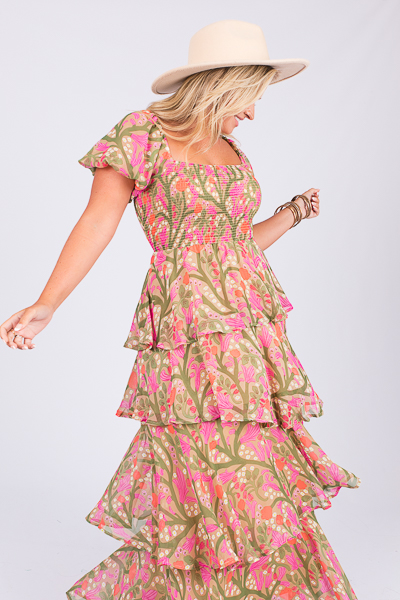 Ruffle Layer Blooms Maxi, Taupe