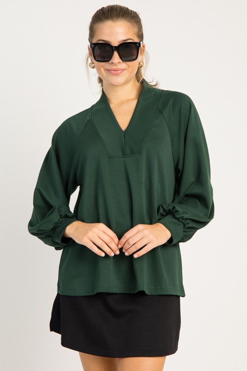 Jane V-Neck Pullover, Hunter Green