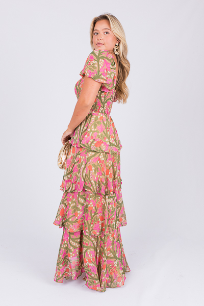 Ruffle Layer Blooms Maxi, Taupe