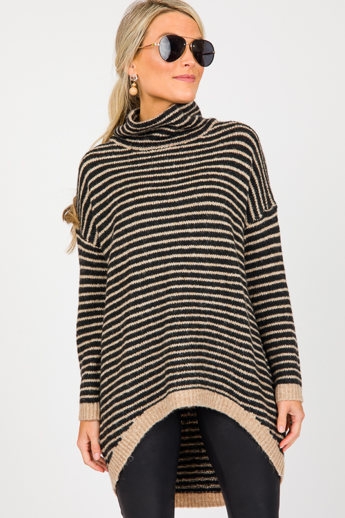 Dip Hem Stripe Sweater, Black Taupe