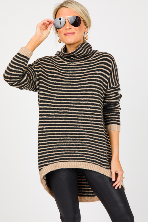 Dip Hem Stripe Sweater, Black Taupe