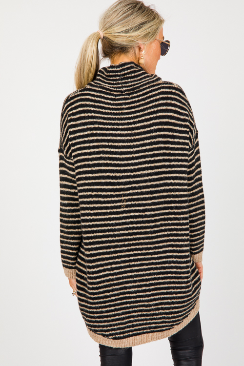 Dip Hem Stripe Sweater, Black Taupe