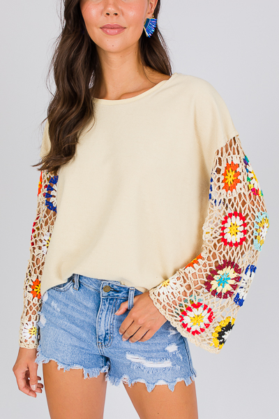 Crochet Sleeves Sweatshirt, Oat