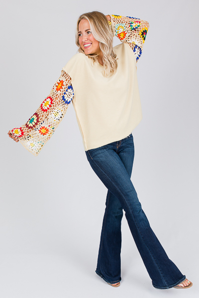 Crochet Sleeves Sweatshirt, Oat