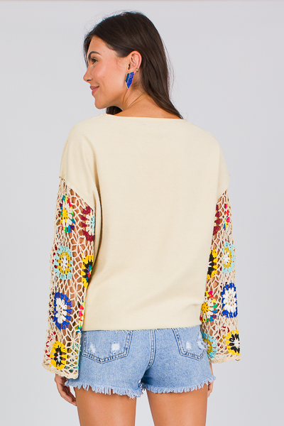 Crochet Sleeves Sweatshirt, Oat