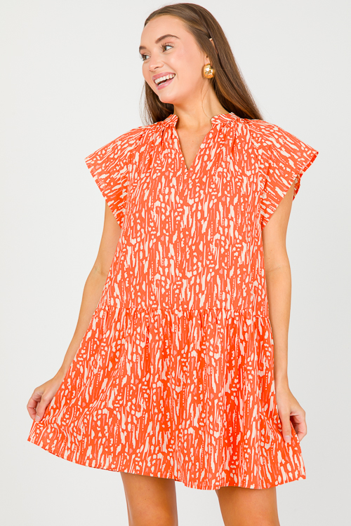 Drop Waist Printed Dress, Orange