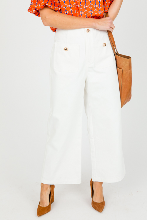 Gold Button Canvas Pants, Cream