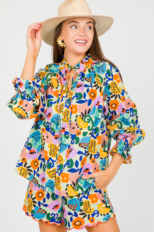 Floral Garden Button Top