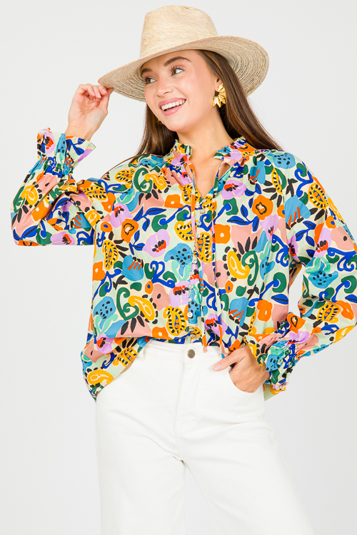 Floral Garden Button Top
