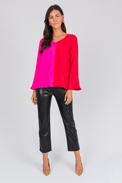 Bell Sleeve 2-Tone Top, Fuch/Rd