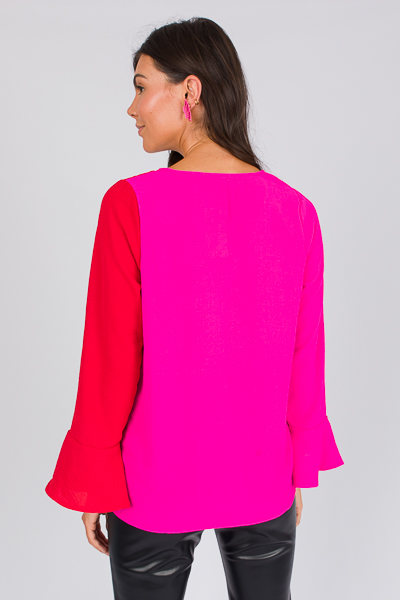 Bell Sleeve 2-Tone Top, Fuch/Rd