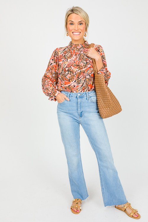 Leaf Print Blouse, Coral Mix