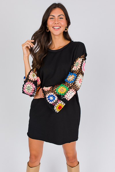 Crochet Sleeves Sweatshirt Dres