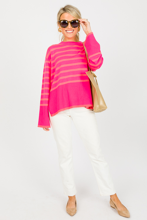 Bright Stripes Sweater, Fuchsia/Orange