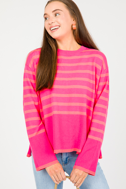 Bright Stripes Sweater, Fuchsia/Orange