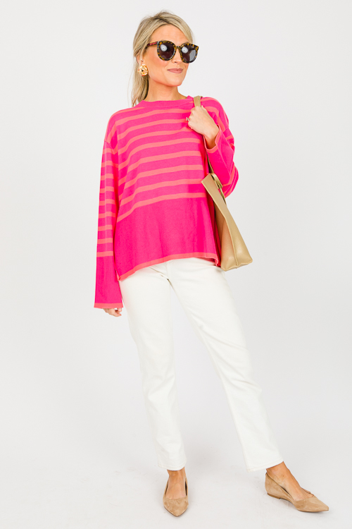 Bright Stripes Sweater, Fuchsia/Orange