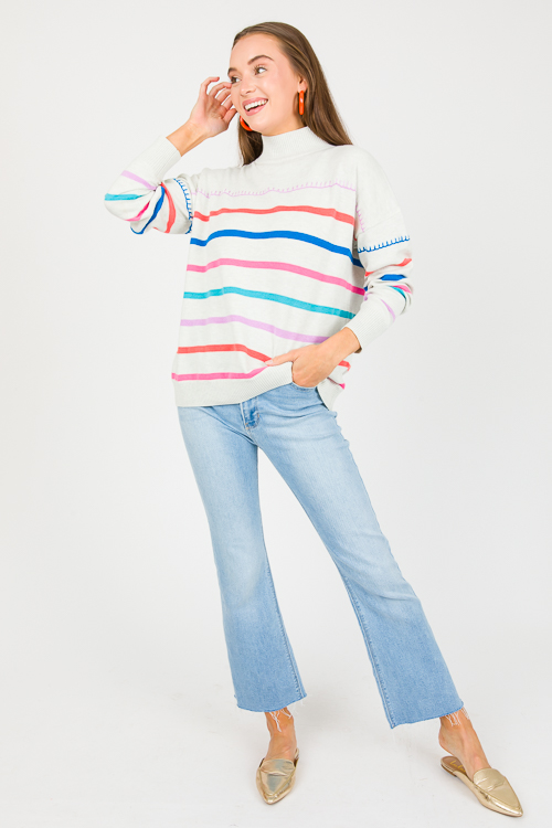 Multi Stripe Stitch Sweater, H. Grey