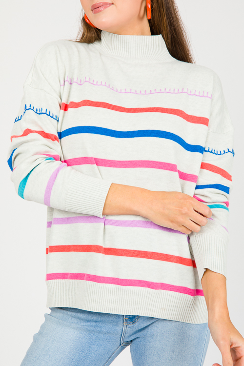 Multi Stripe Stitch Sweater, H. Grey