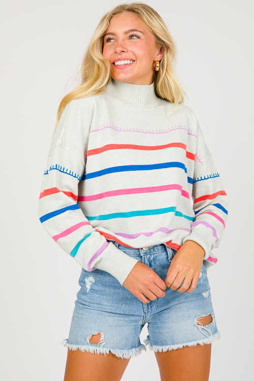 Multi Stripe Stitch Sweater, H. Grey