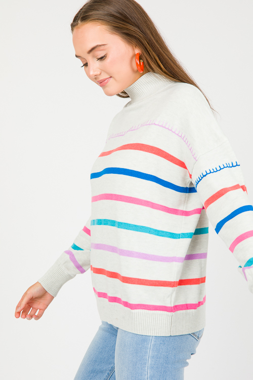 Grey sweater clearance with rainbow stripes