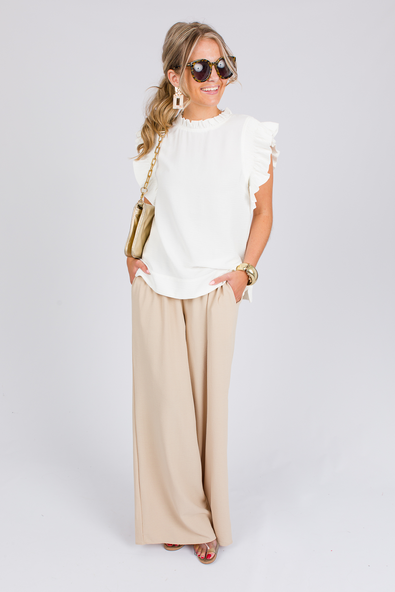 Easy Wide Leg Pants, Taupe