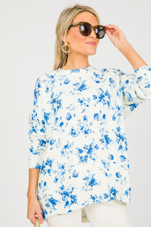 Blue Floral Sweater