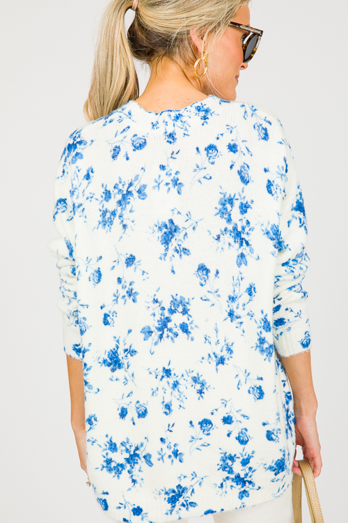 Blue floral store sweater