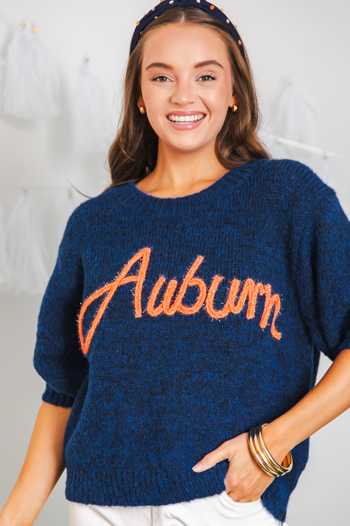 Auburn Sweater, Navy/Orange - SALE - The Blue Door Boutique