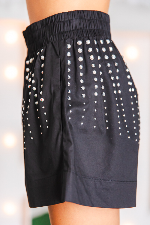 Rhinestone Studded Shorts, Black