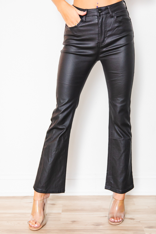 Black Leather Kick Flare Trousers