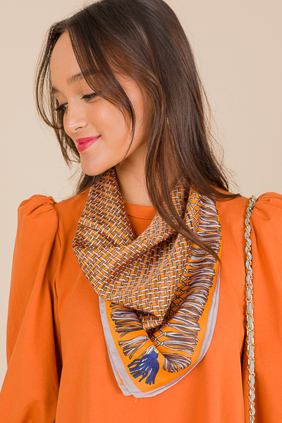 Woven Tassel Print Scarf, Orang