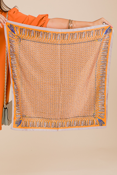 Woven Tassel Print Scarf, Orang