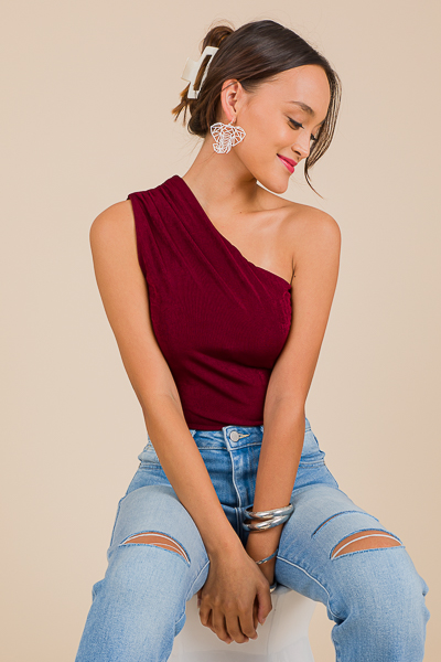 Pleated Shoulder Bodysuit, Burg