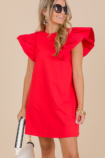 Crisp Sleeves Dress, Red