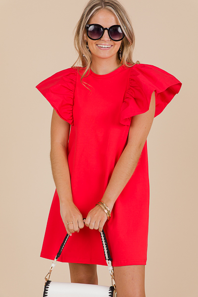 Crisp Sleeves Dress, Red