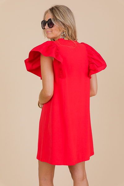 Crisp Sleeves Dress, Red