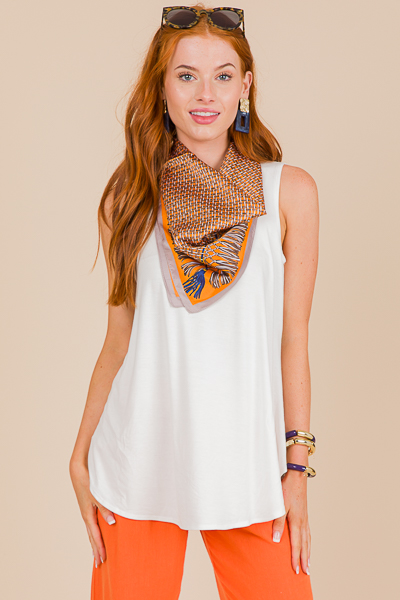 Woven Tassel Print Scarf, Orange