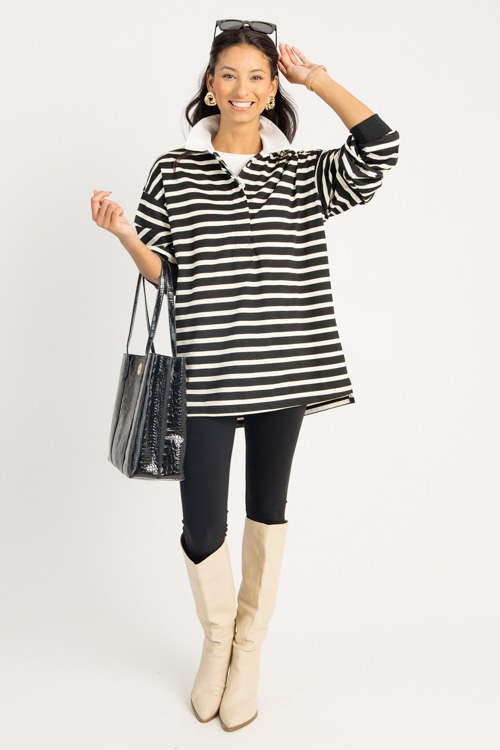 Ilona Rugby Top, Black/Cream
