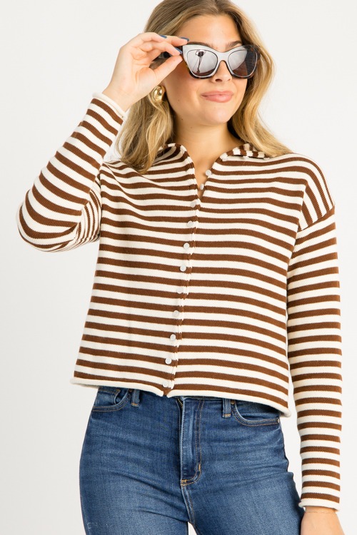 Cafe Stripe Cardigan, Ivory Br