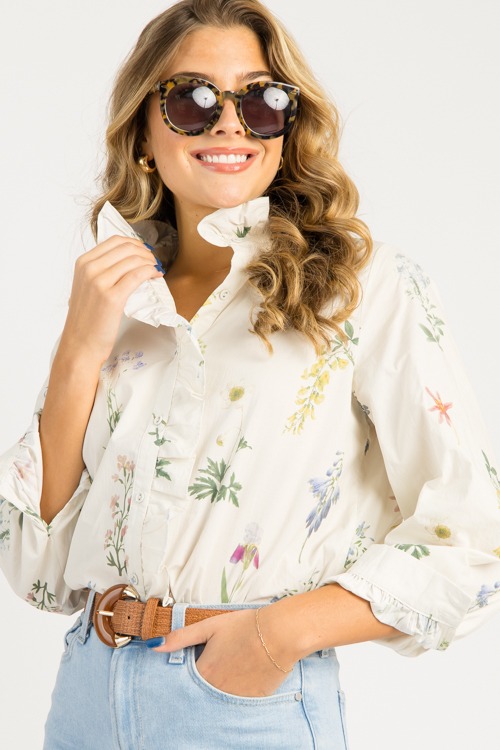Floral Whimsy Button Top, Off White